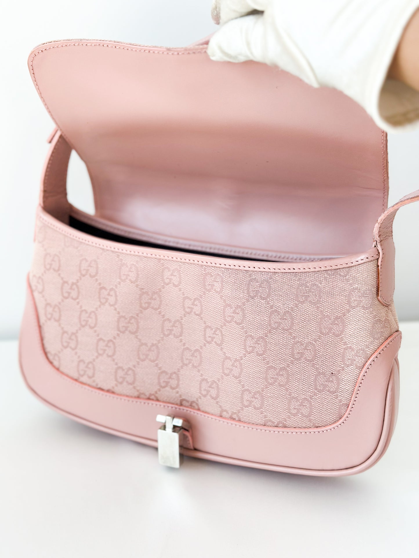 Gucci Jackie Monogram Flap Shoulder Bag - Pink