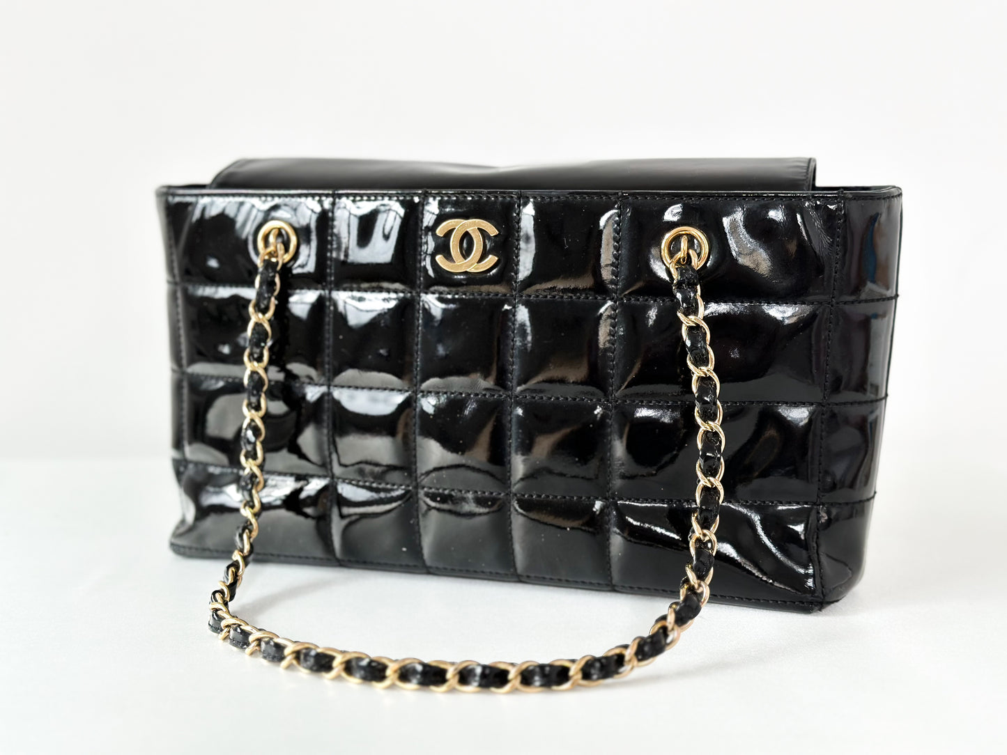 Chanel Black Chocolate Bar Patent Bag