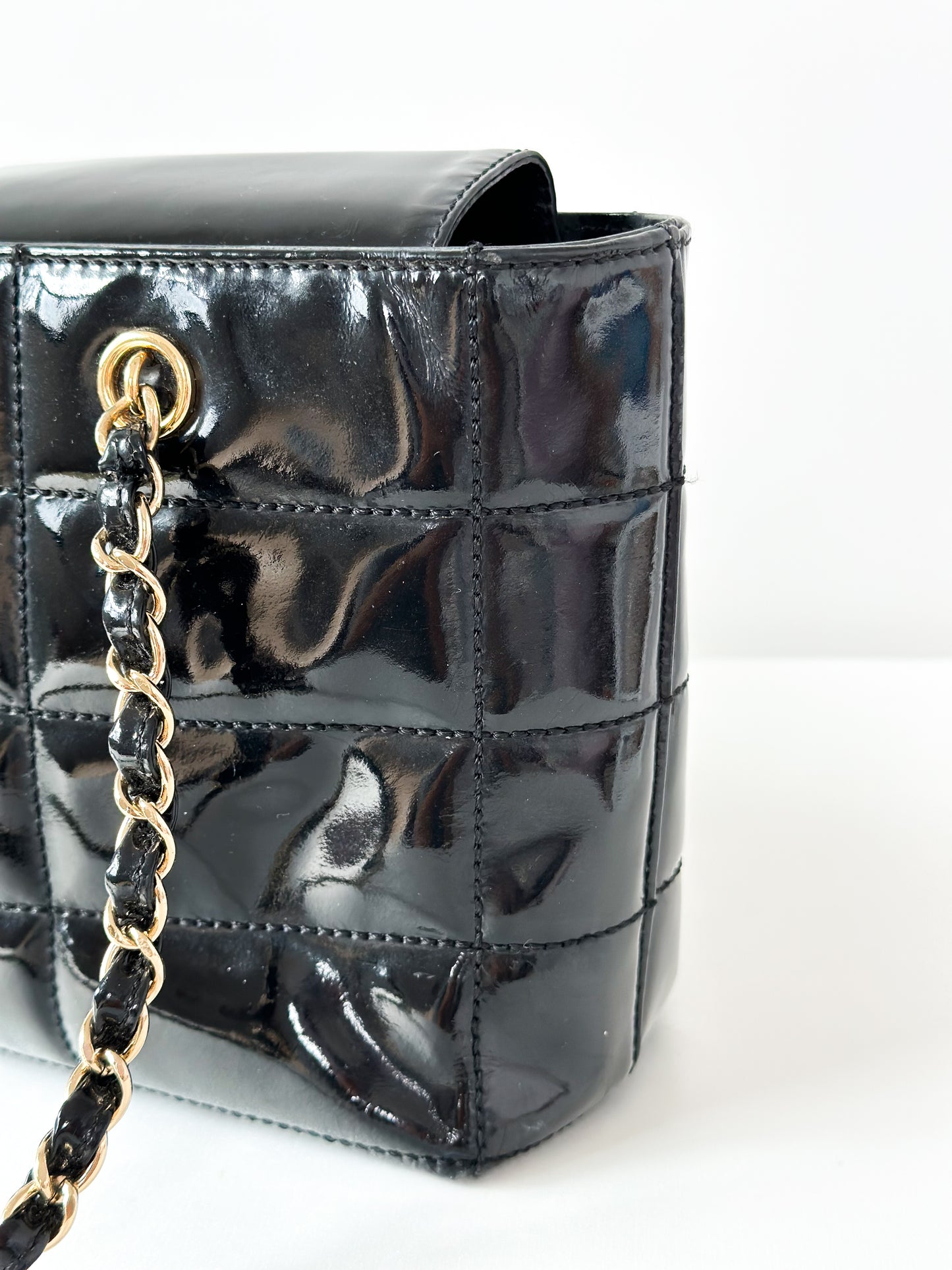 Chanel Black Chocolate Bar Patent Bag