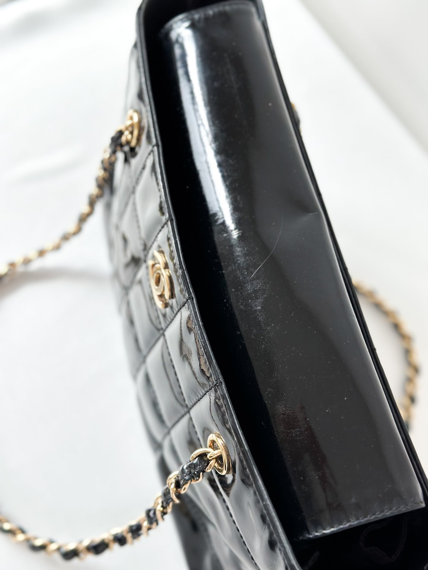 Chanel Black Chocolate Bar Patent Bag