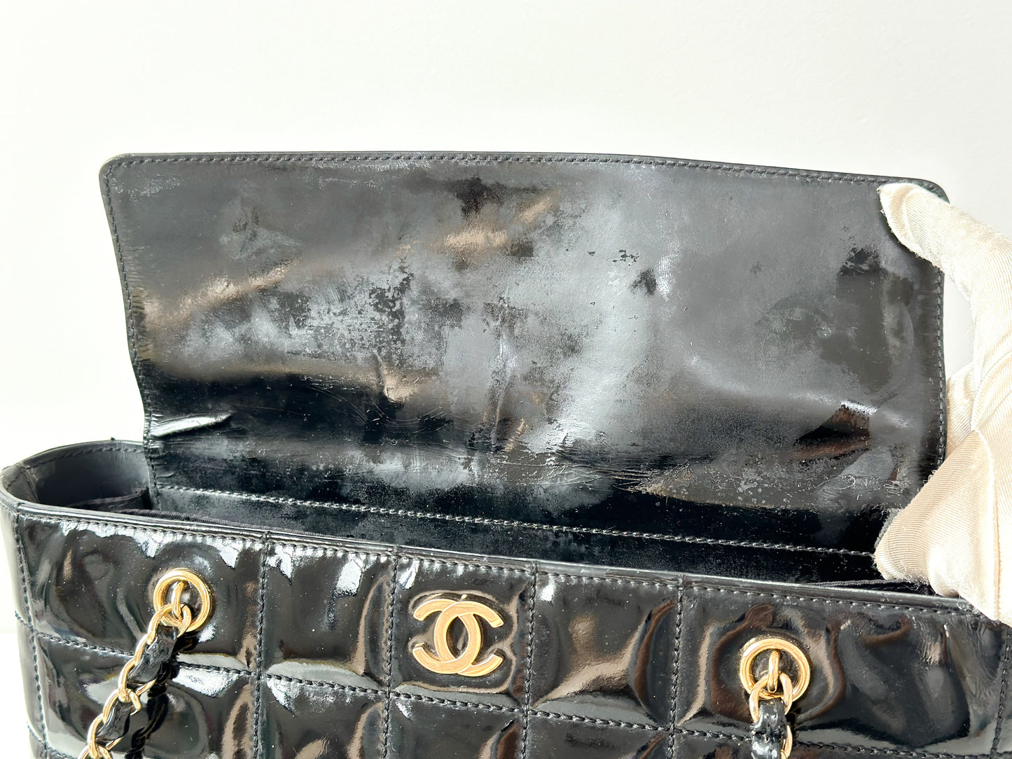 Chanel Black Chocolate Bar Patent Bag