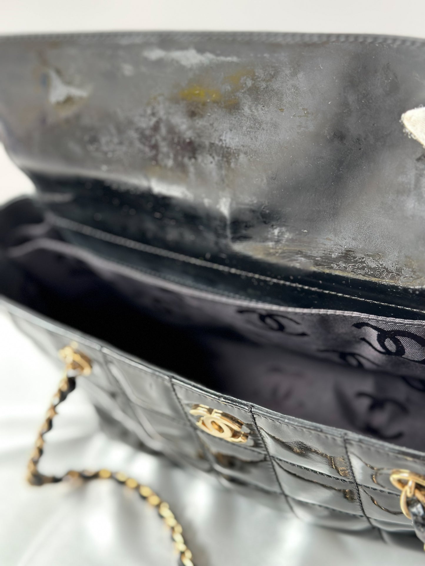 Chanel Black Chocolate Bar Patent Bag