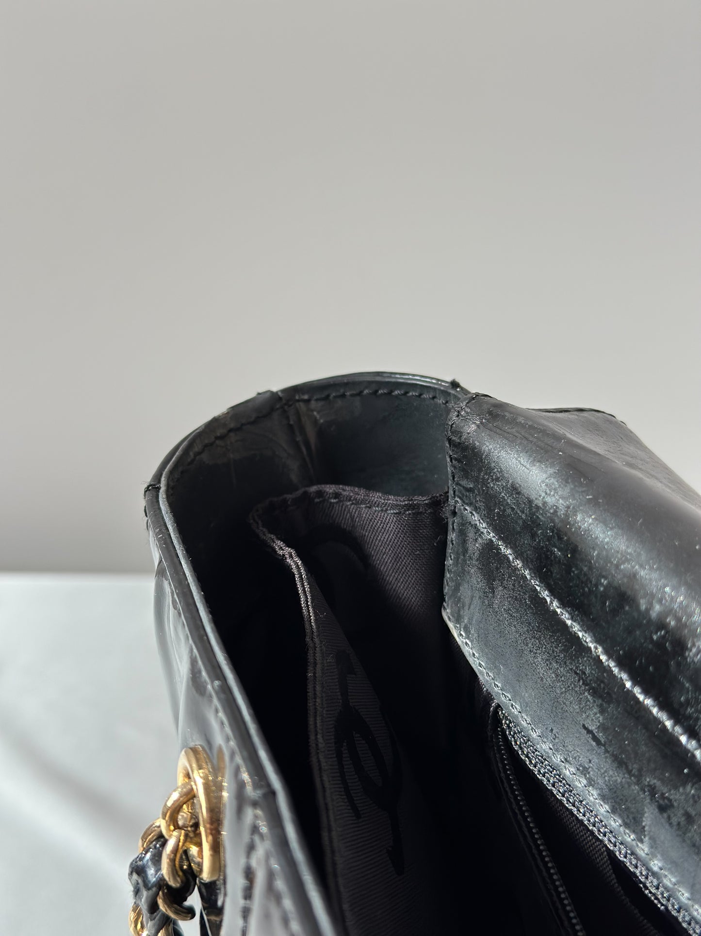 Chanel Black Chocolate Bar Patent Bag