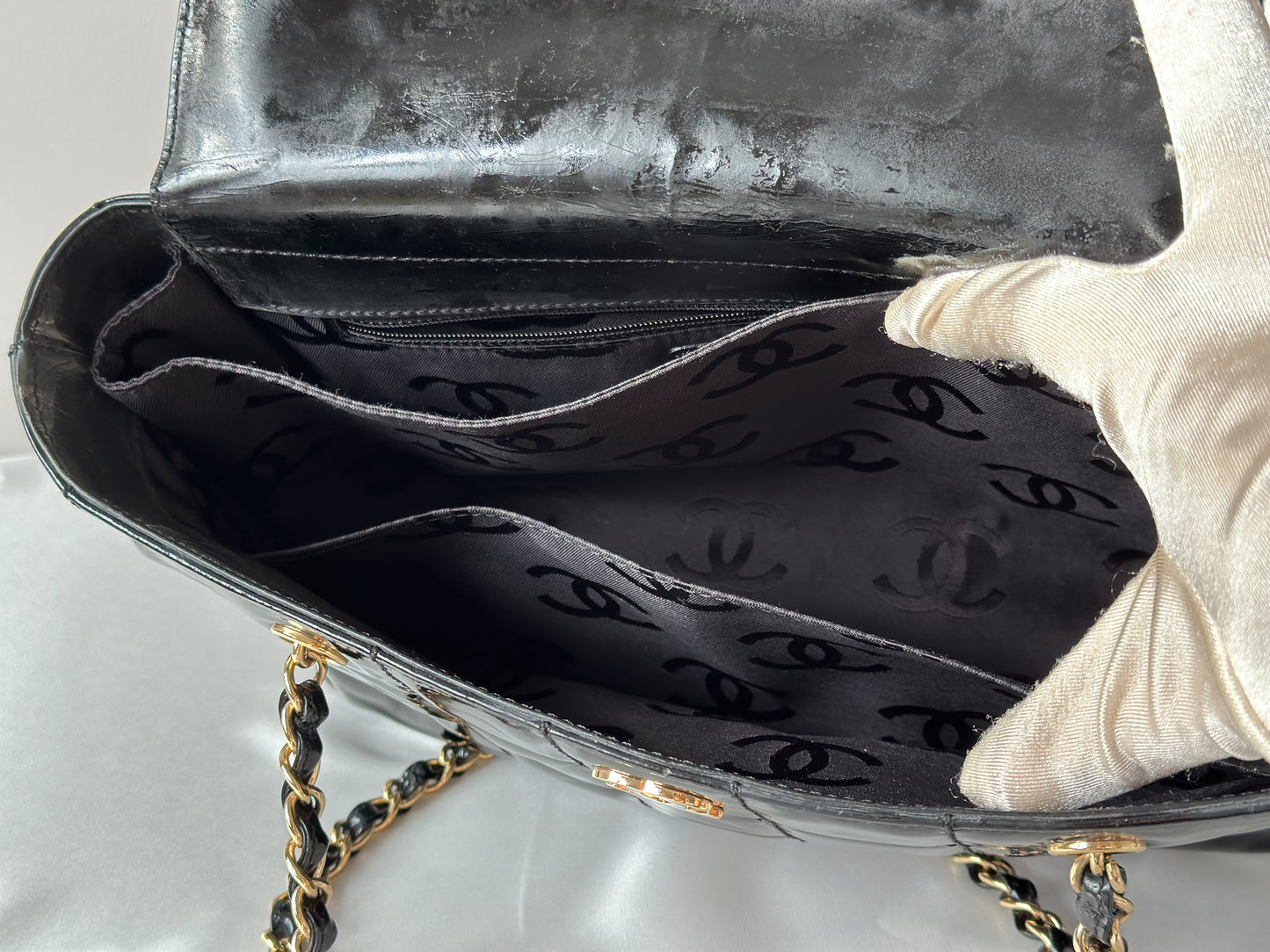 Chanel Black Chocolate Bar Patent Bag
