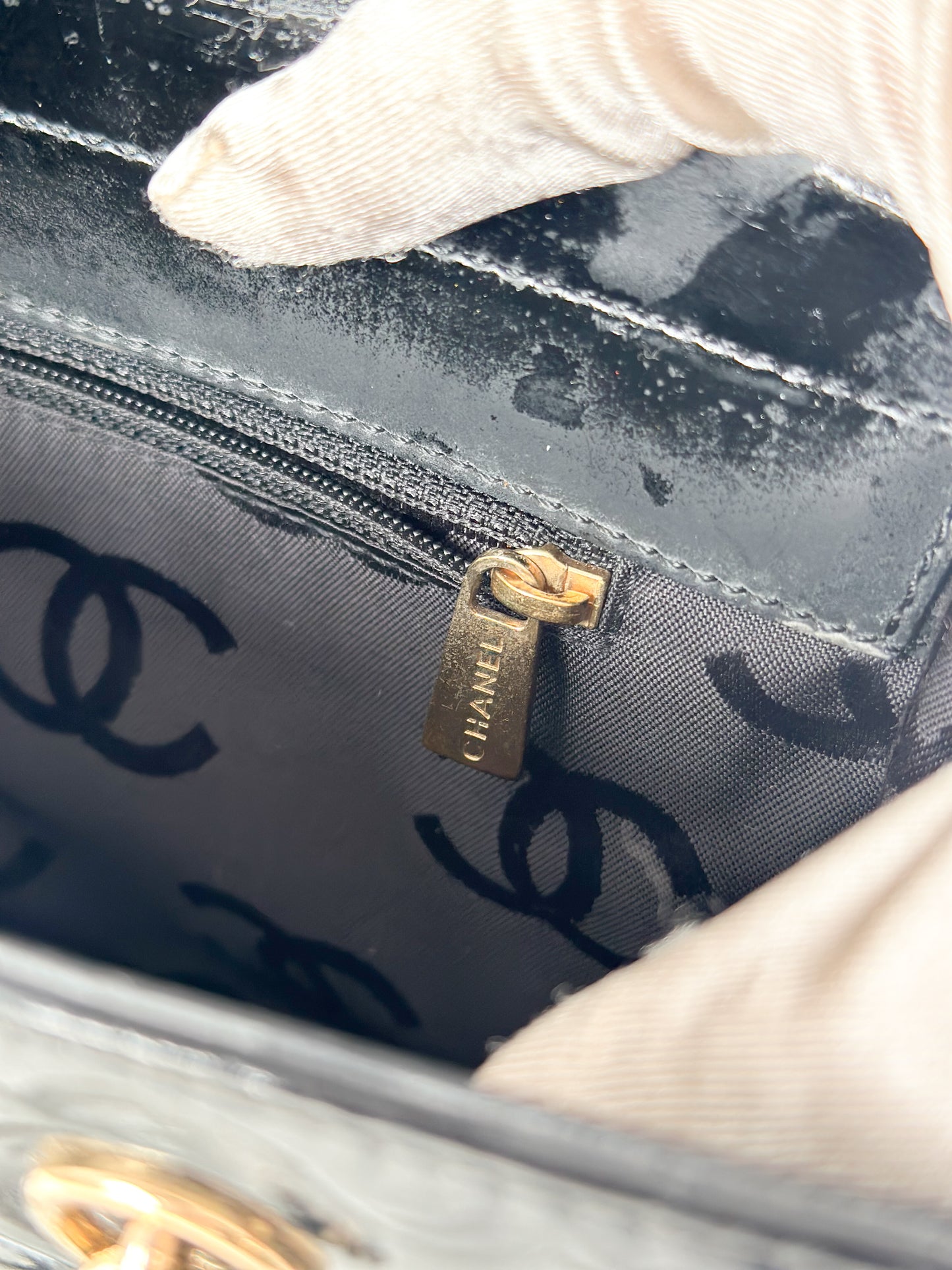 Chanel Black Chocolate Bar Patent Bag