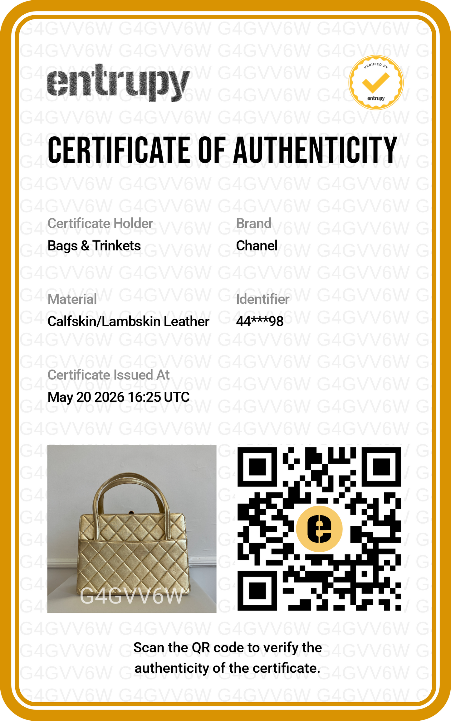 1996 Vintage Chanel Quilted Gold Leather Top Handle Bag