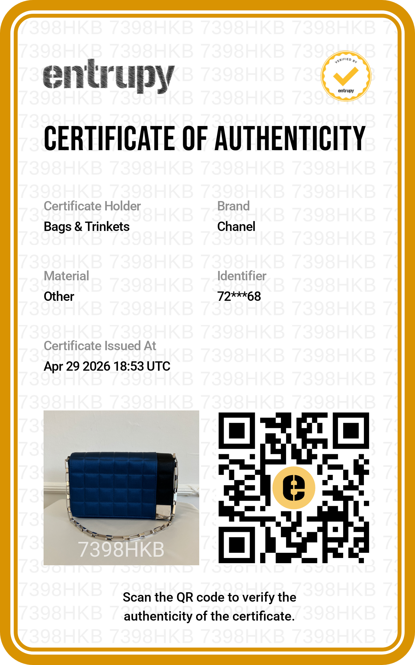 2002 Chanel Blue Chocolate Bar Chain Bag