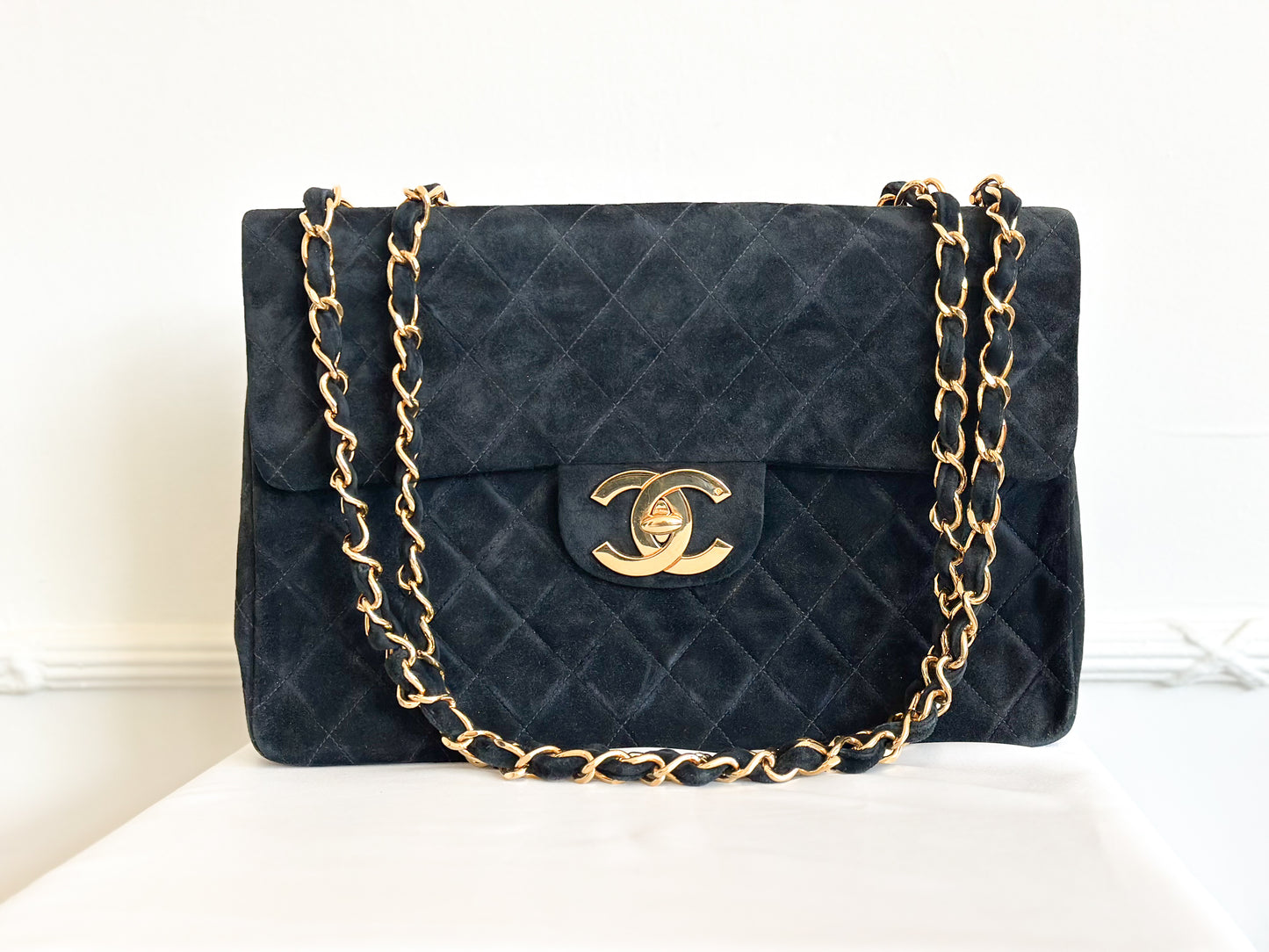 Chanel 1992 Vintage Jumbo XL Single Flap Bag 24k Gold
