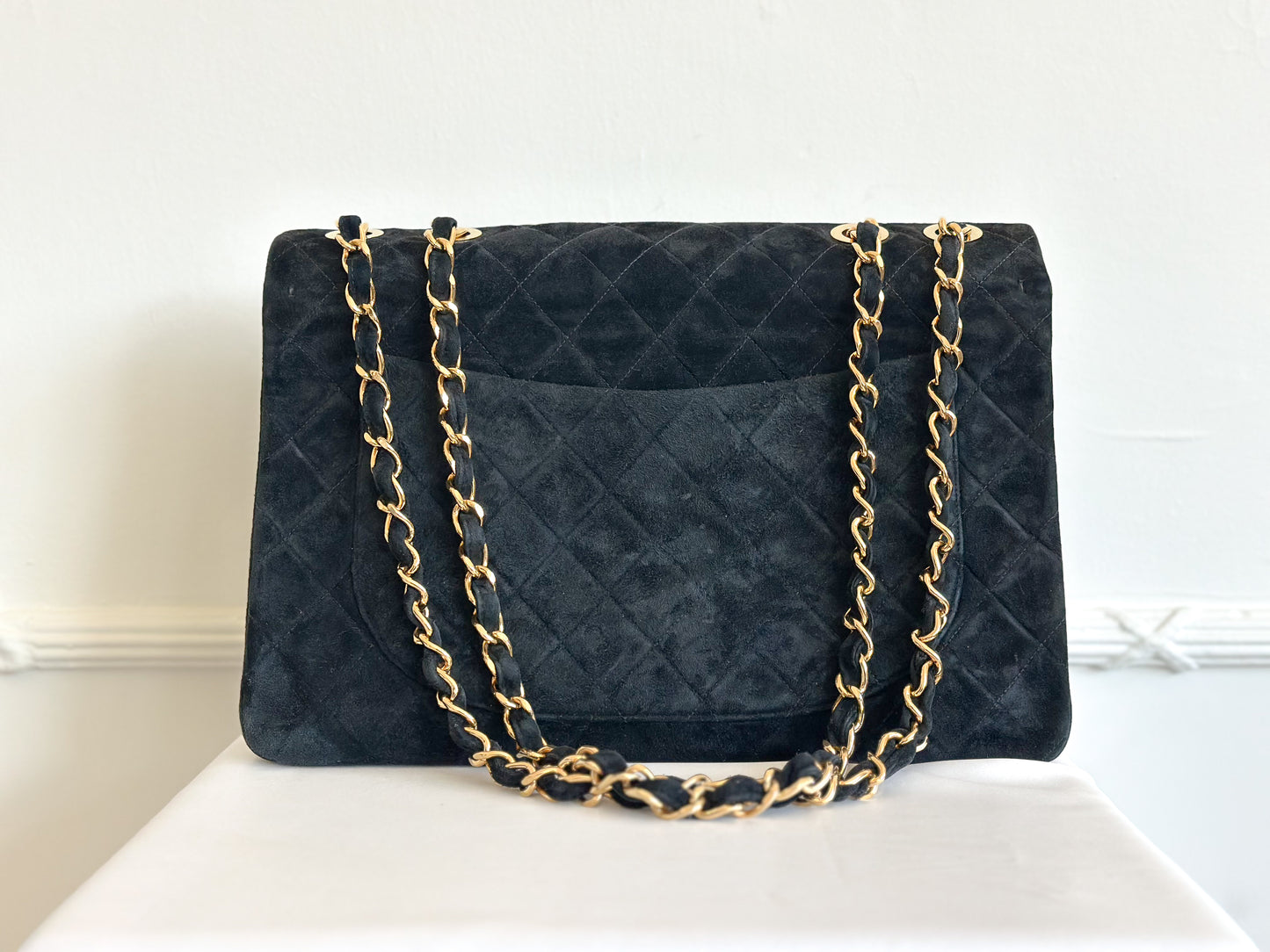 Chanel 1992 Vintage Jumbo XL Single Flap Bag 24k Gold