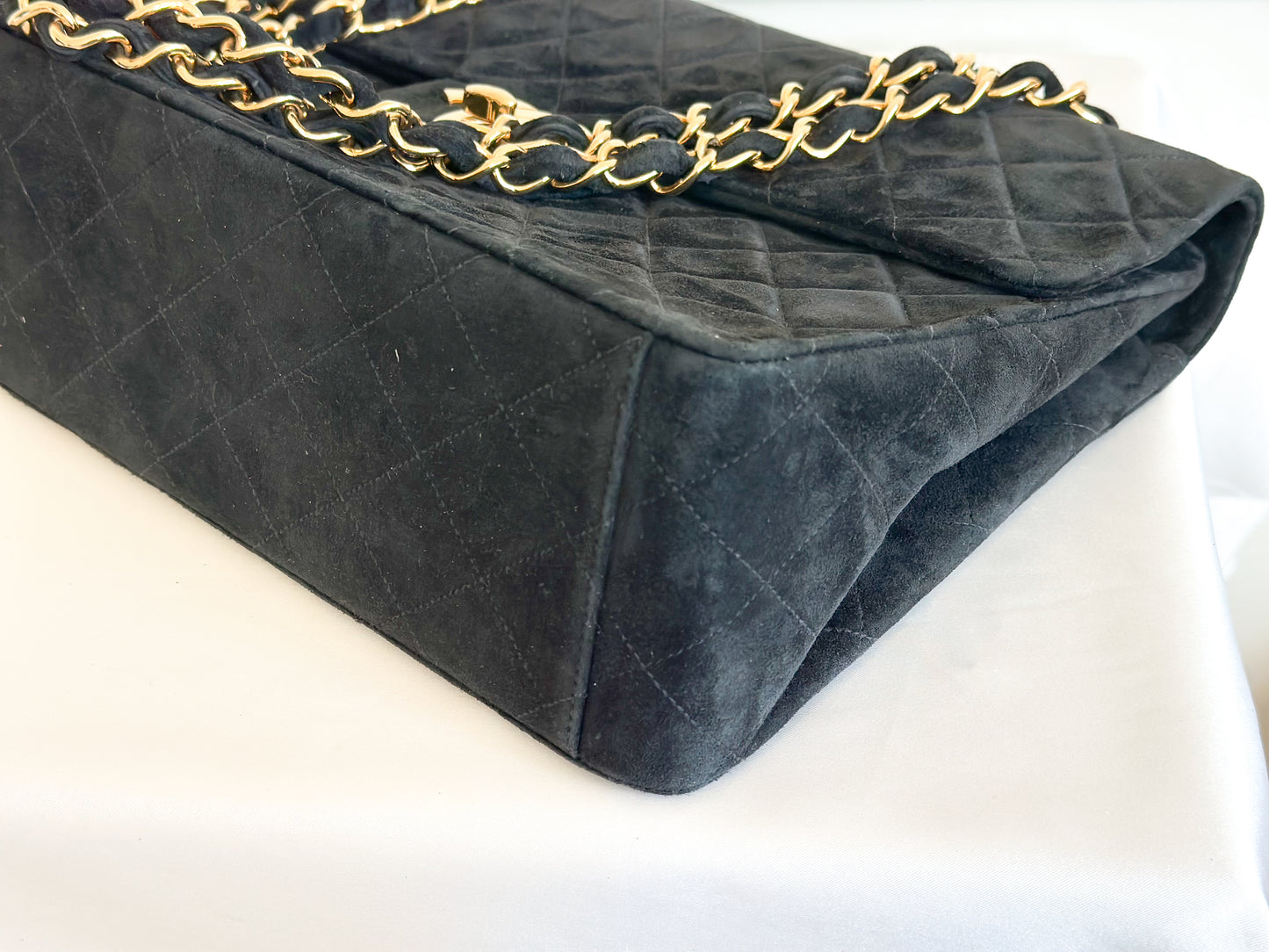 Chanel 1992 Vintage Jumbo XL Single Flap Bag 24k Gold