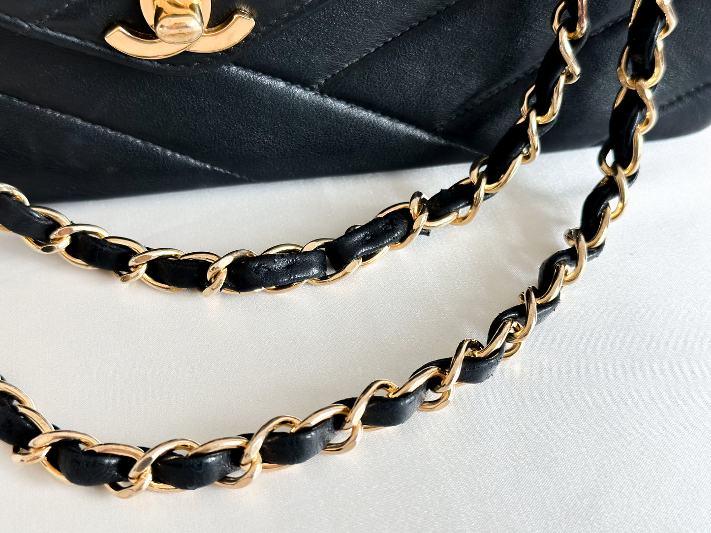 Chanel 1991 Vintage Bias Stitch Black Flap Bag 24k Gold Plating