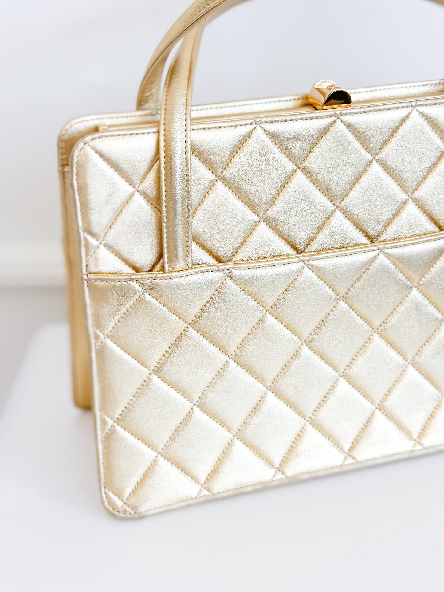 1996 Vintage Chanel Quilted Gold Leather Top Handle Bag