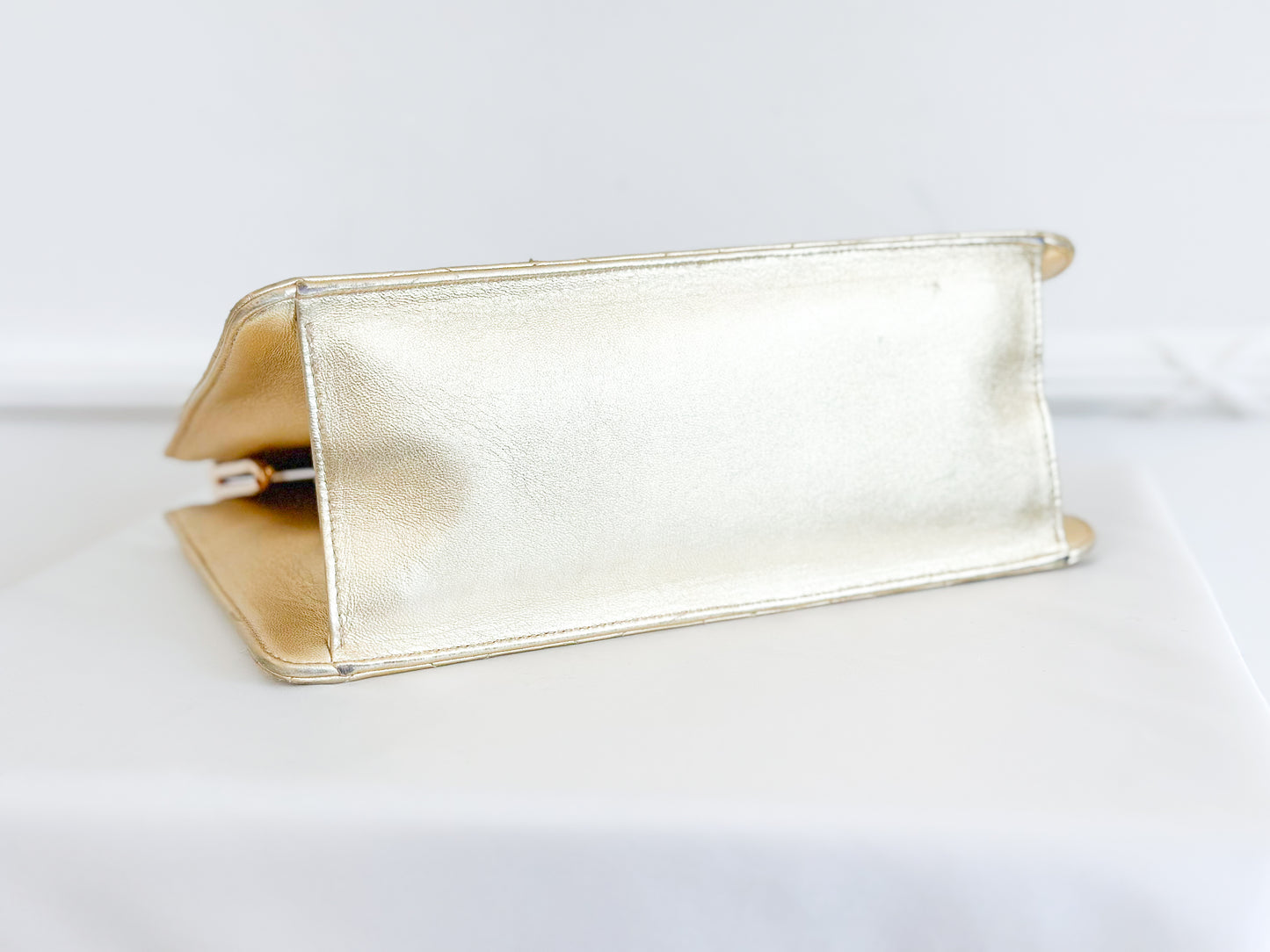 1996 Vintage Chanel Quilted Gold Leather Top Handle Bag