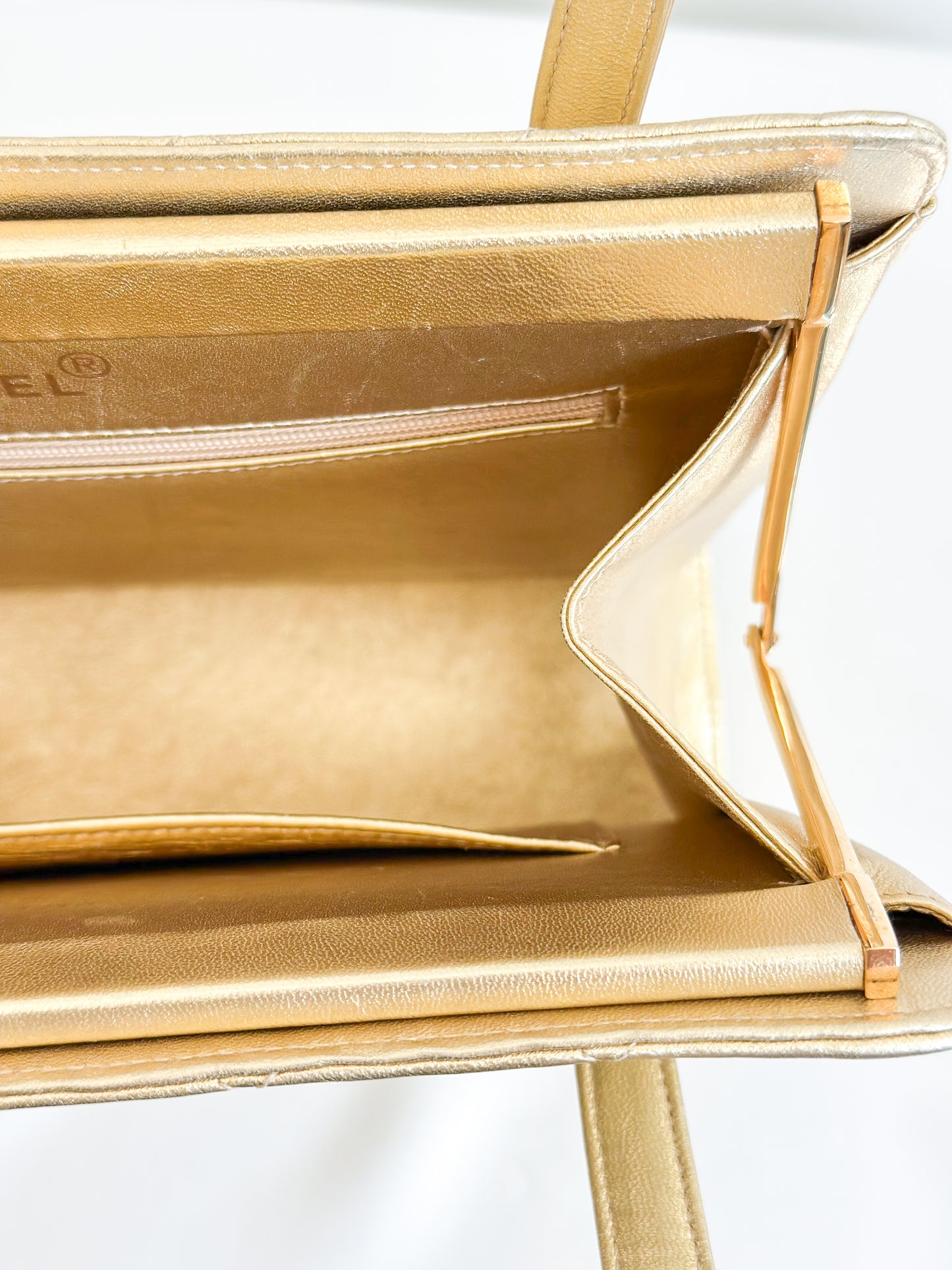 1996 Vintage Chanel Quilted Gold Leather Top Handle Bag