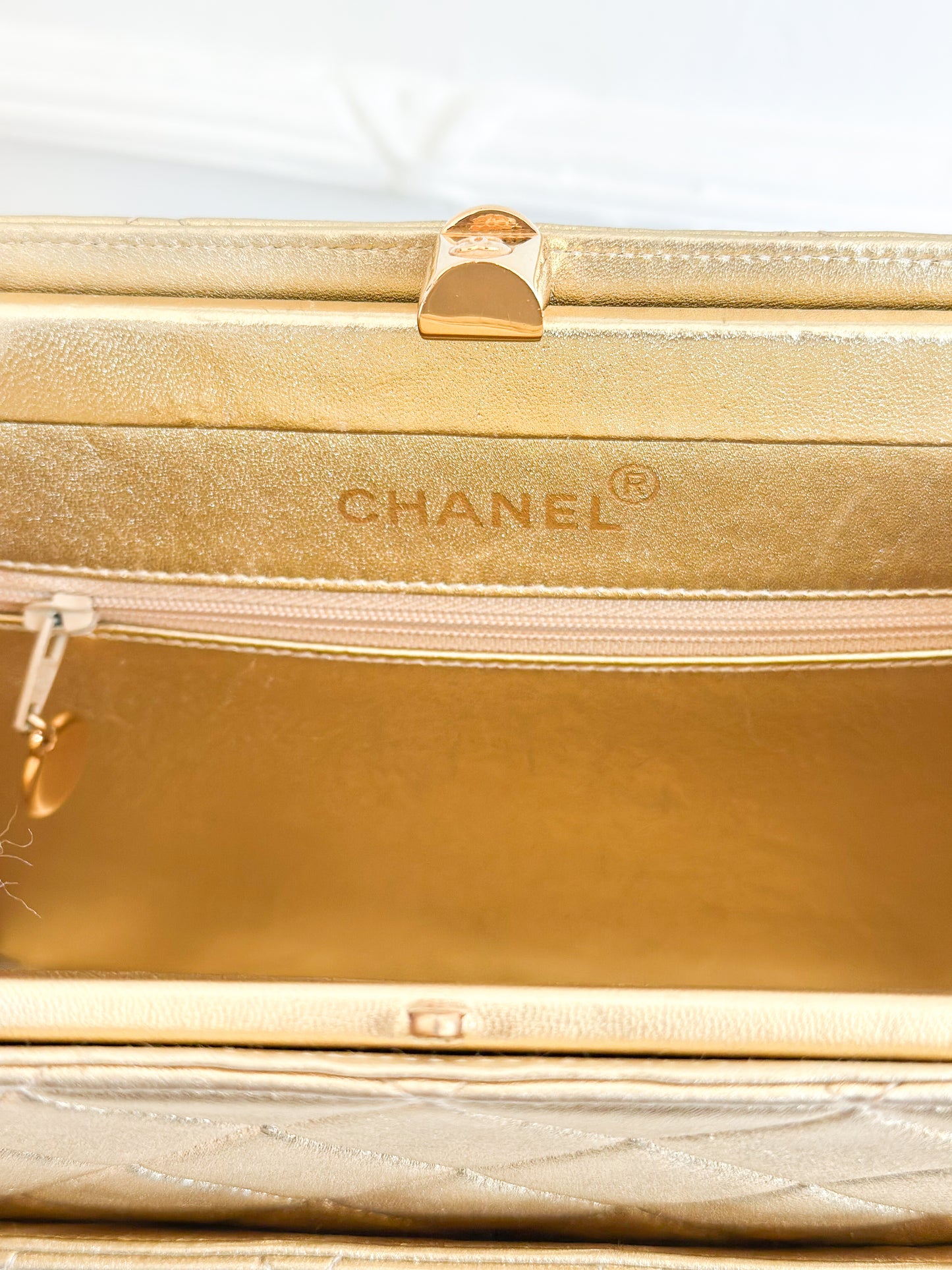 1996 Vintage Chanel Quilted Gold Leather Top Handle Bag