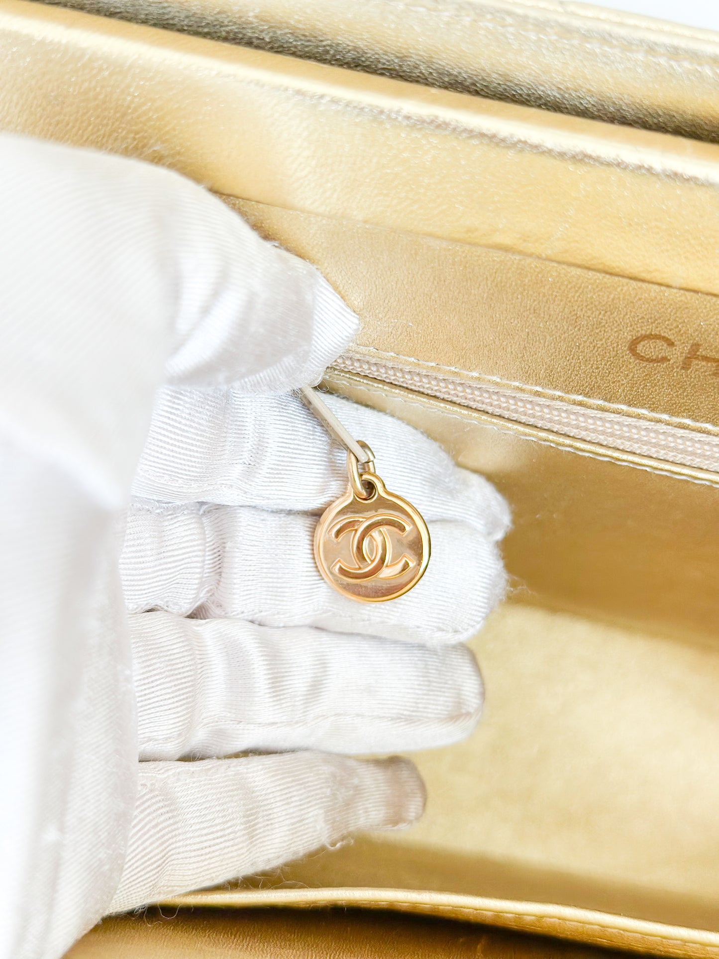 1996 Vintage Chanel Quilted Gold Leather Top Handle Bag