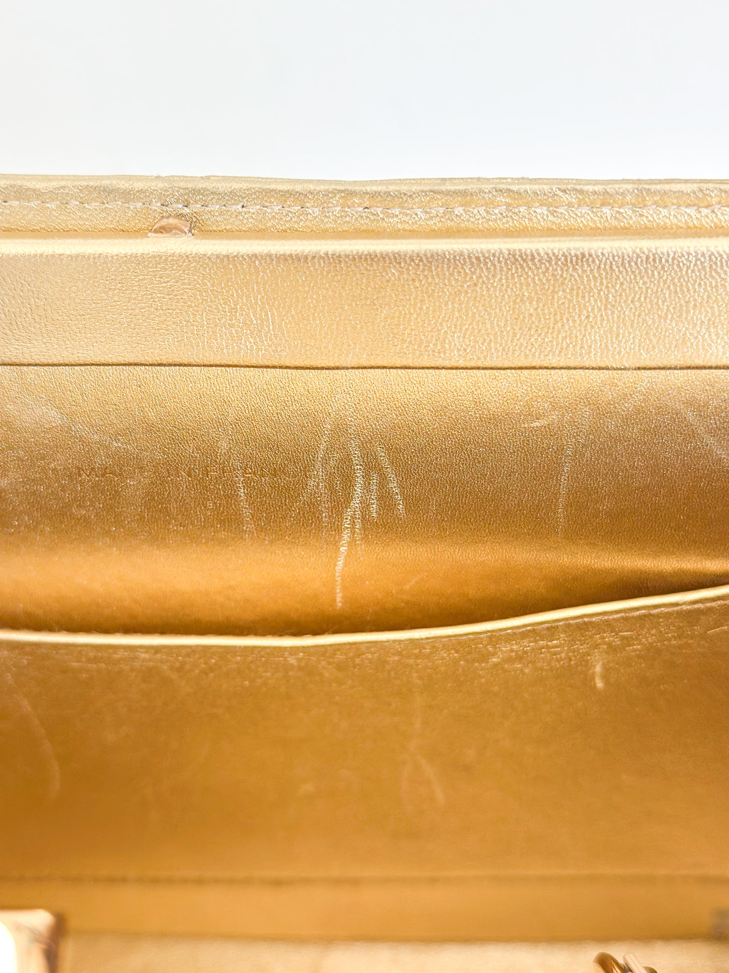 1996 Vintage Chanel Quilted Gold Leather Top Handle Bag
