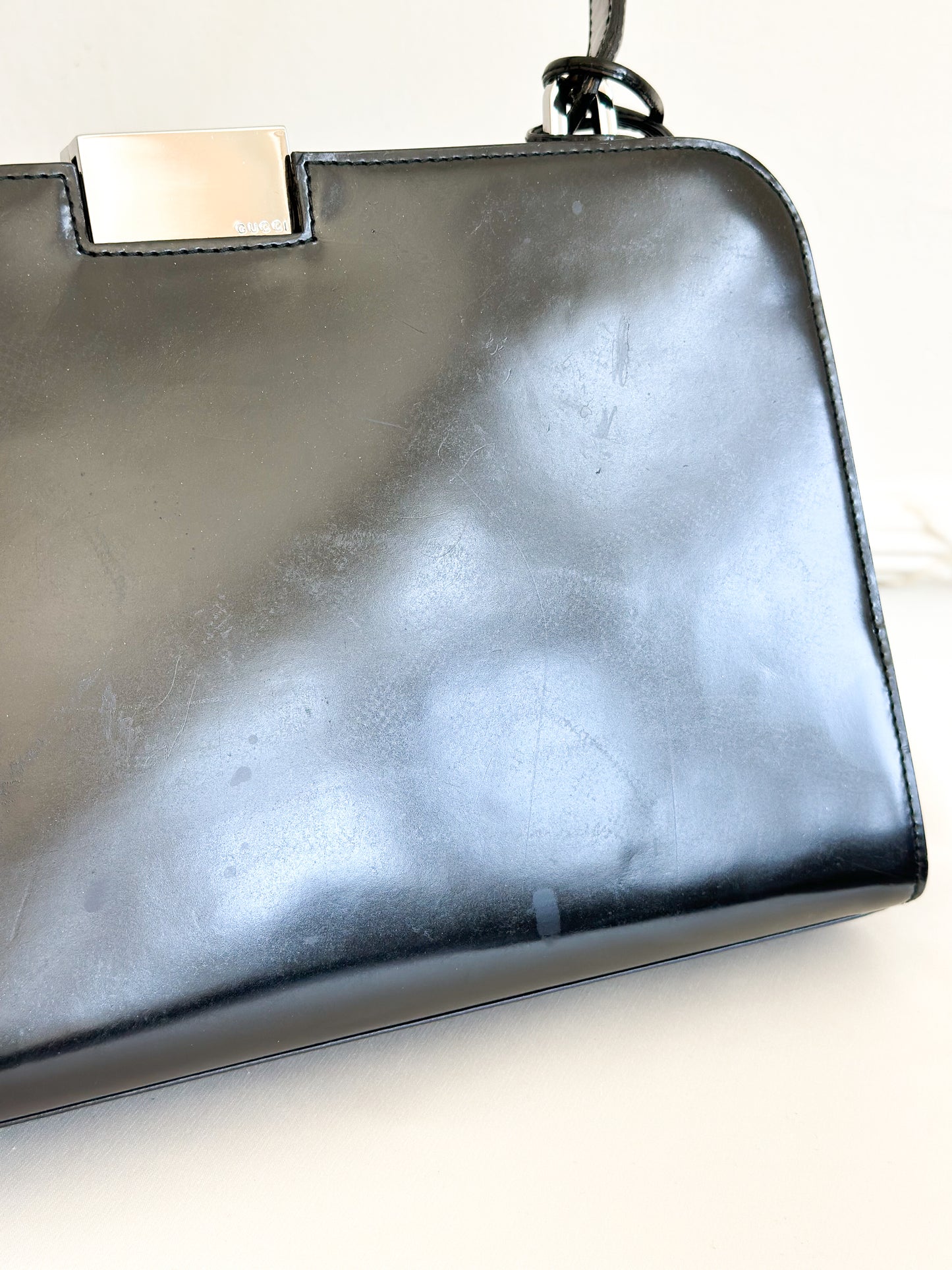 Gucci Vintage Black Leather Frame Bag
