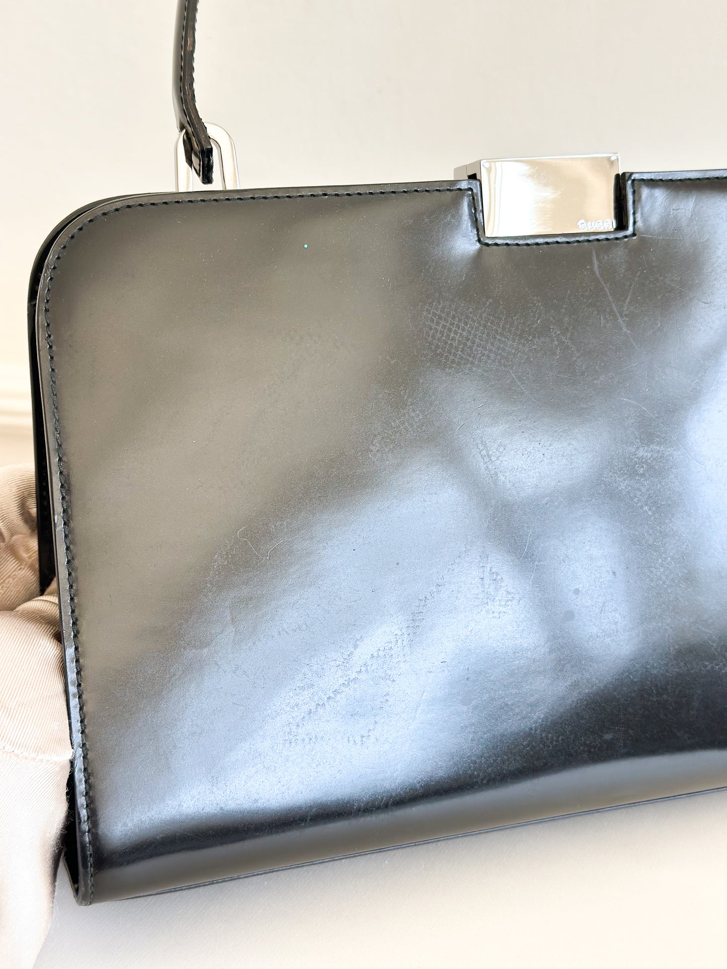Gucci Vintage Black Leather Frame Bag