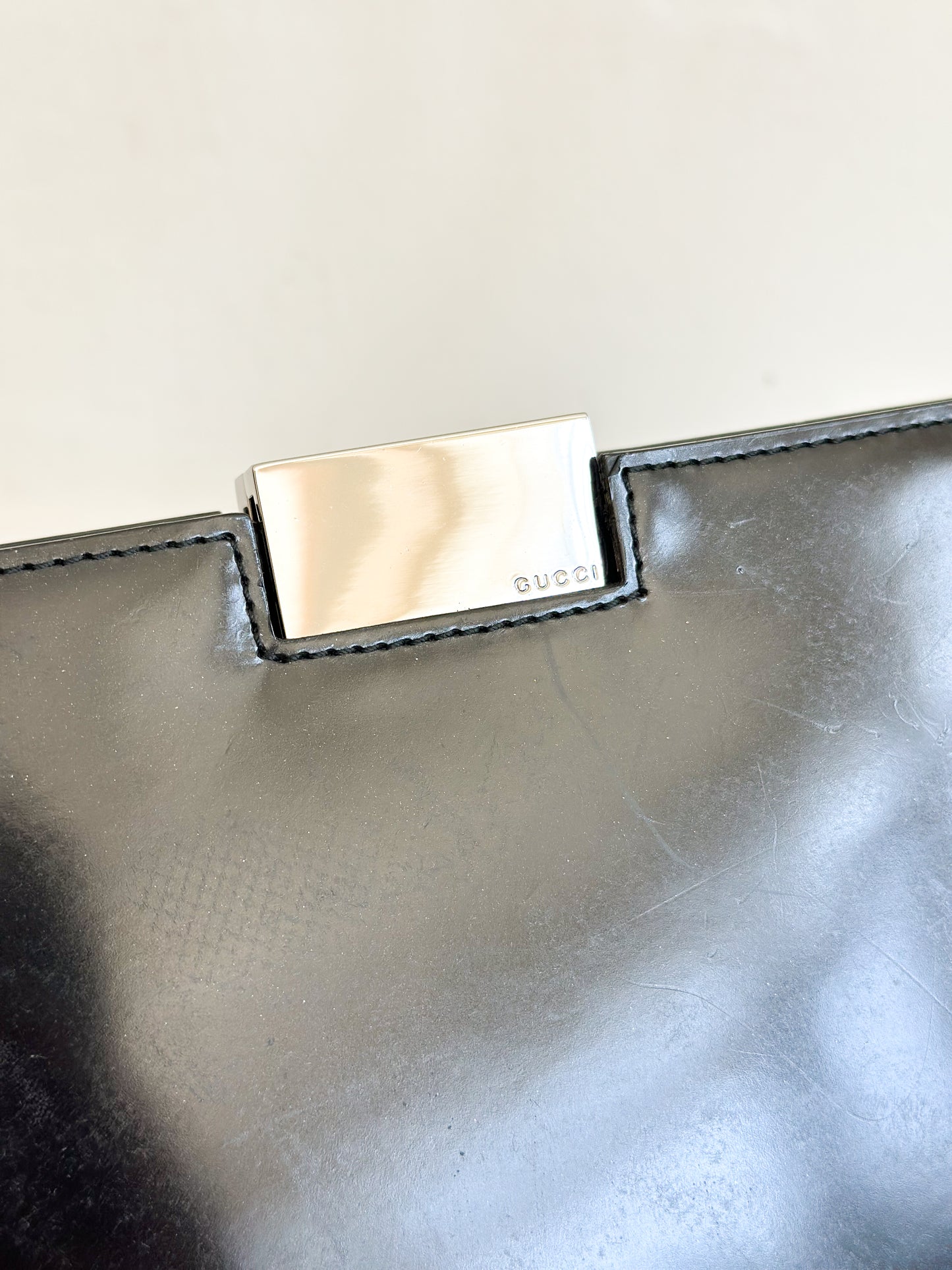Gucci Vintage Black Leather Frame Bag