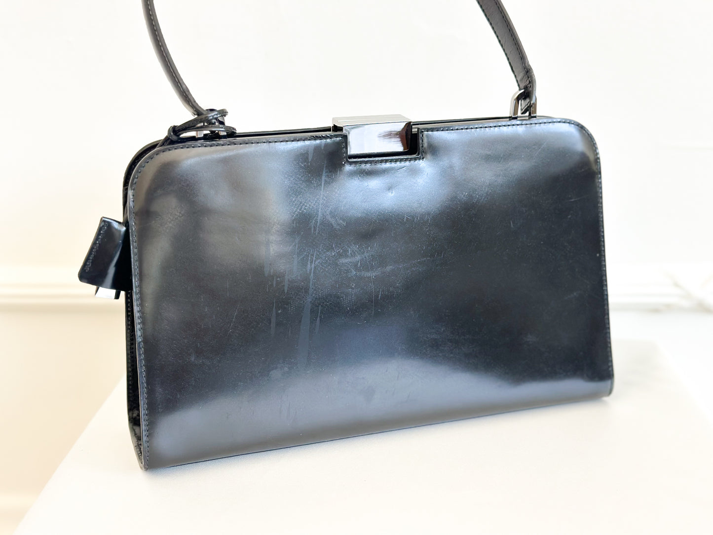 Gucci Vintage Black Leather Frame Bag