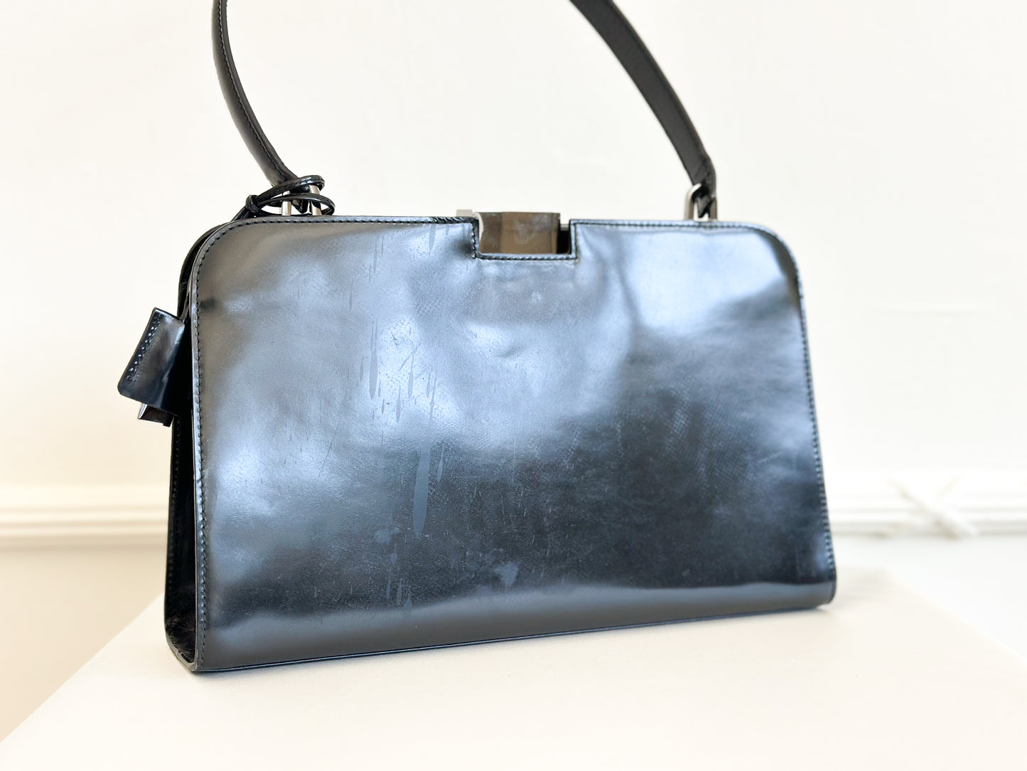 Gucci Vintage Black Leather Frame Bag