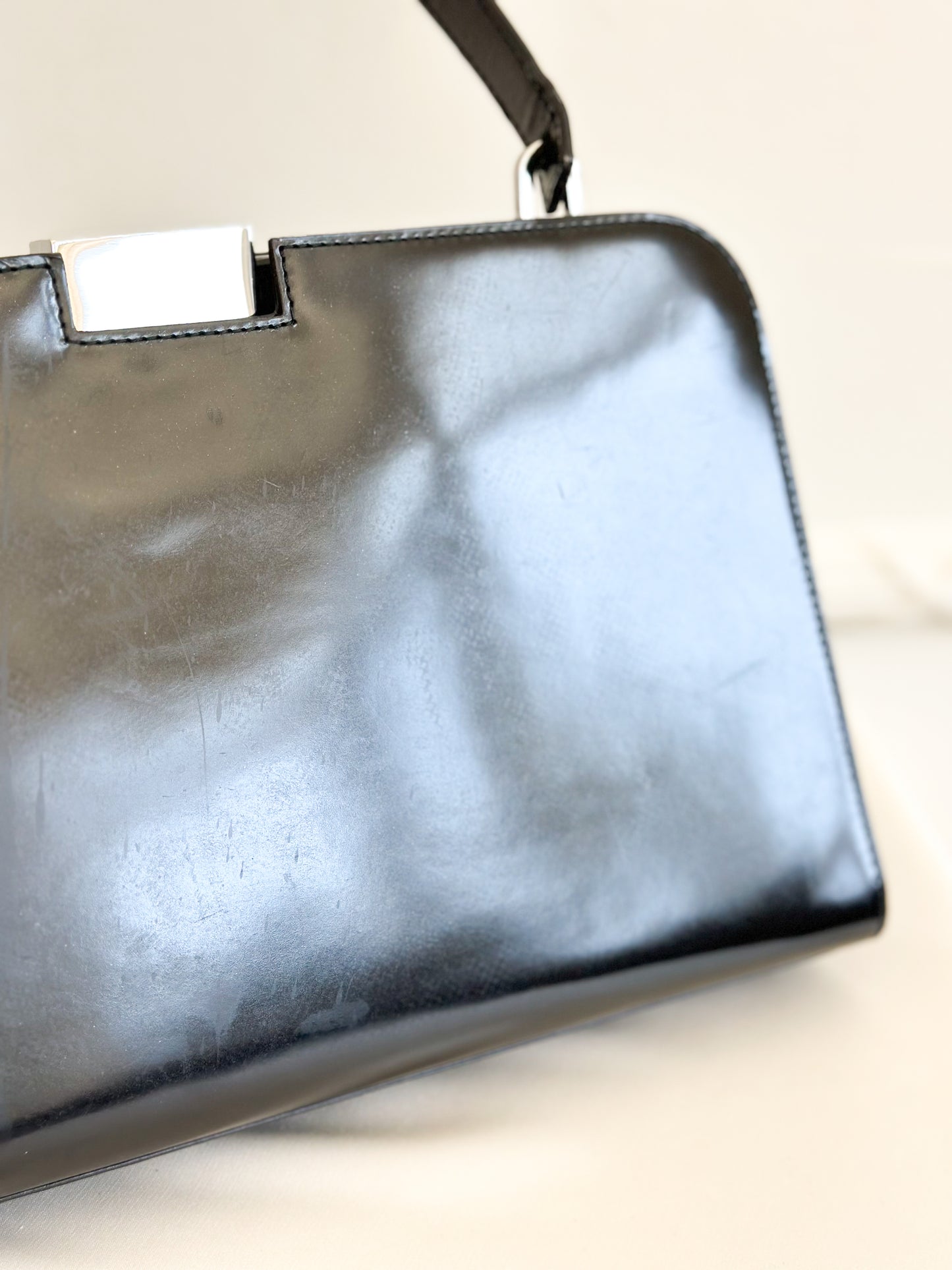 Gucci Vintage Black Leather Frame Bag