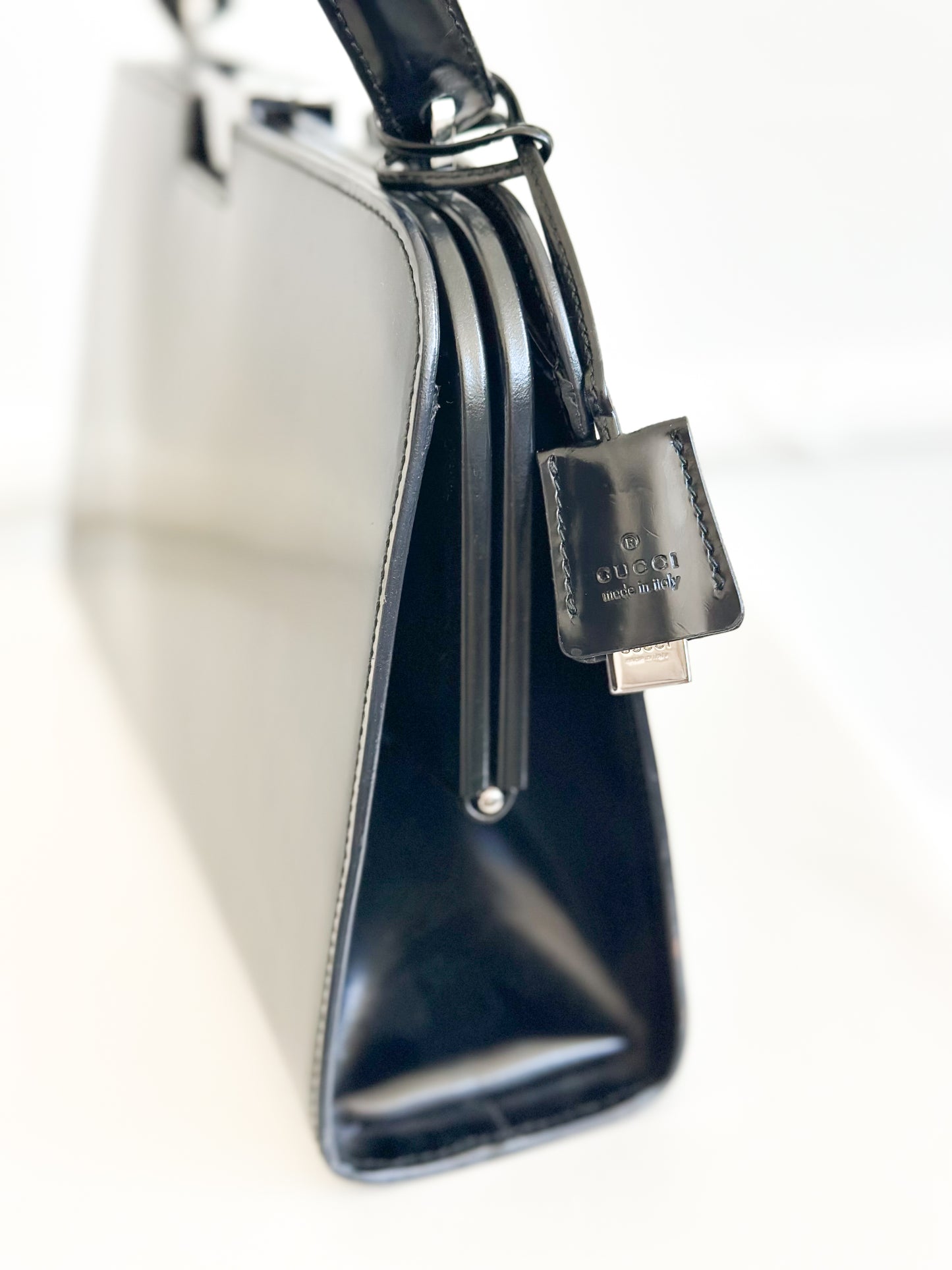 Gucci Vintage Black Leather Frame Bag