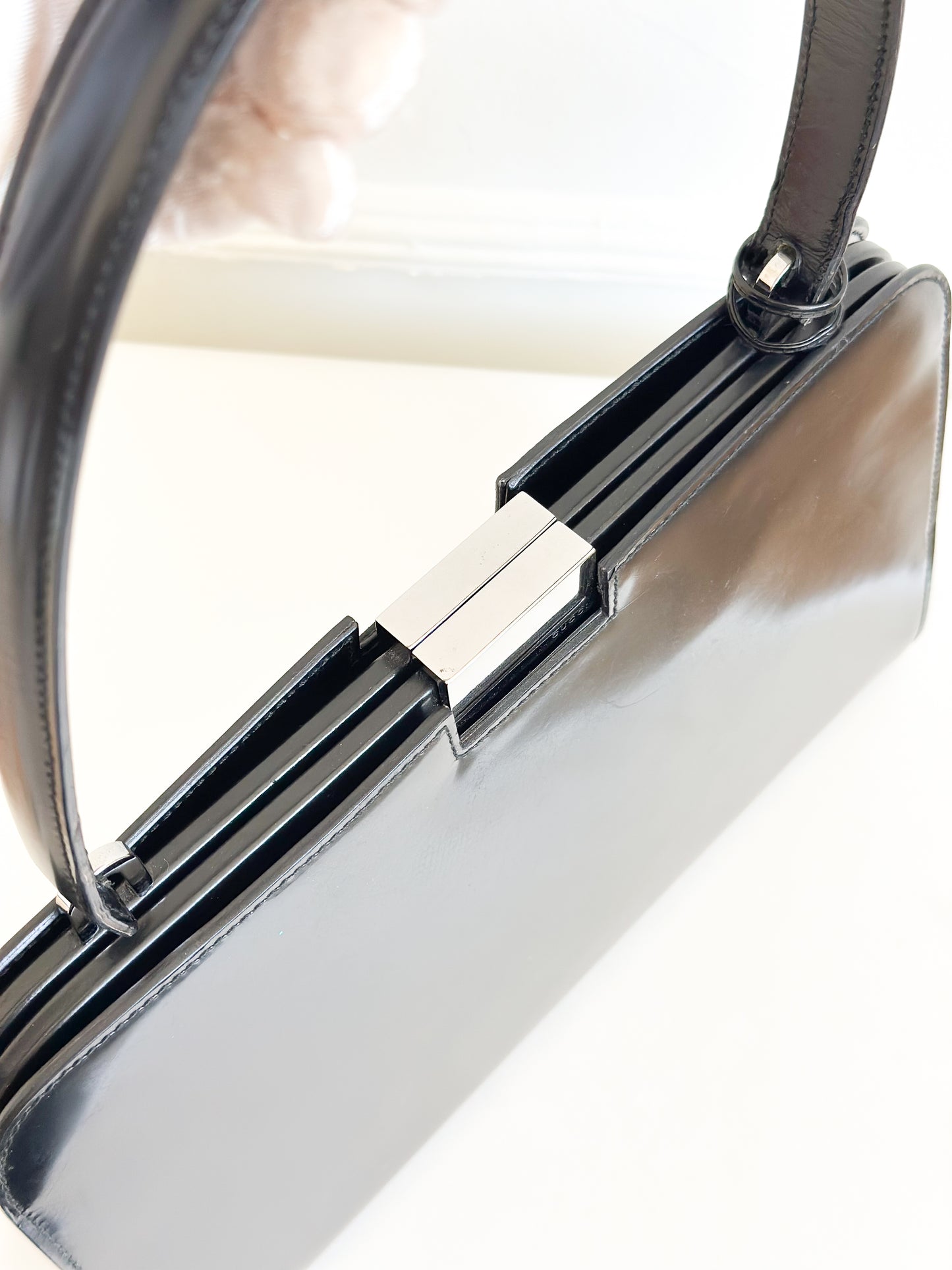 Gucci Vintage Black Leather Frame Bag