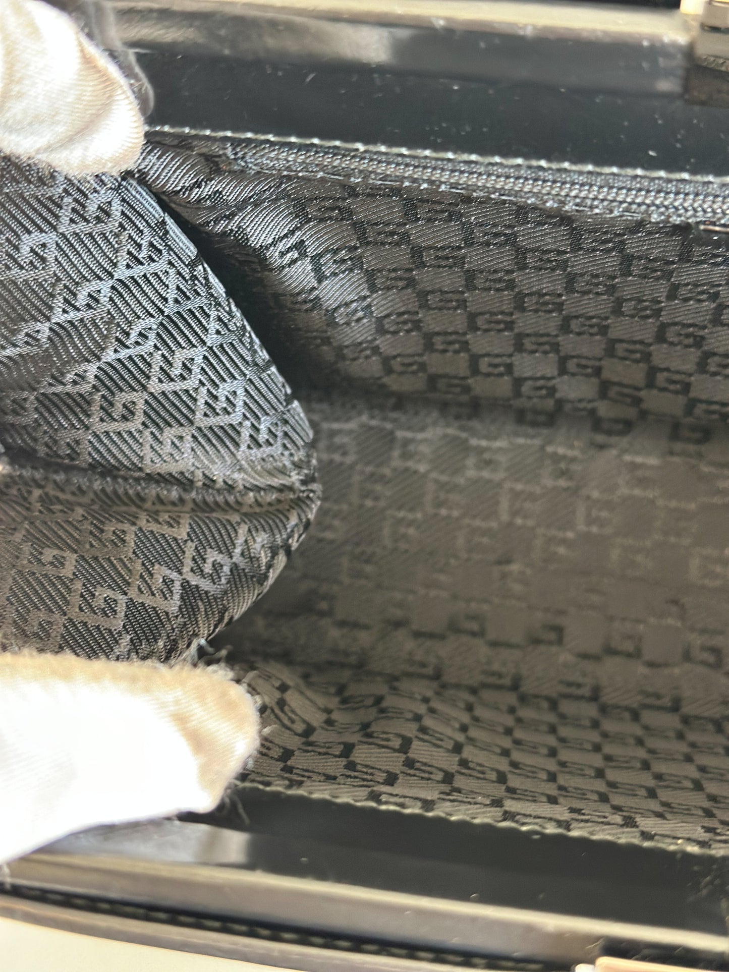 Gucci Vintage Black Leather Frame Bag