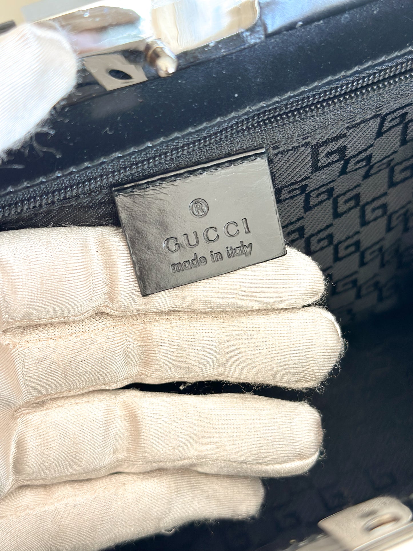 Gucci Vintage Black Leather Frame Bag