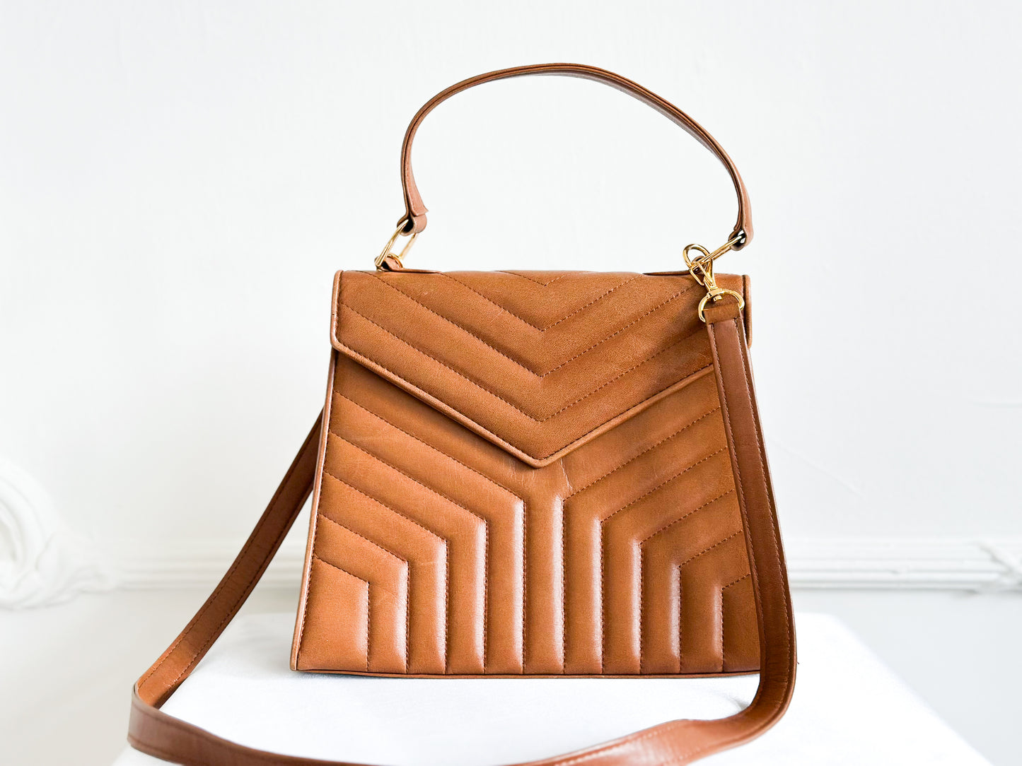 Vintage YSL Top Handle Leather Bag Brown