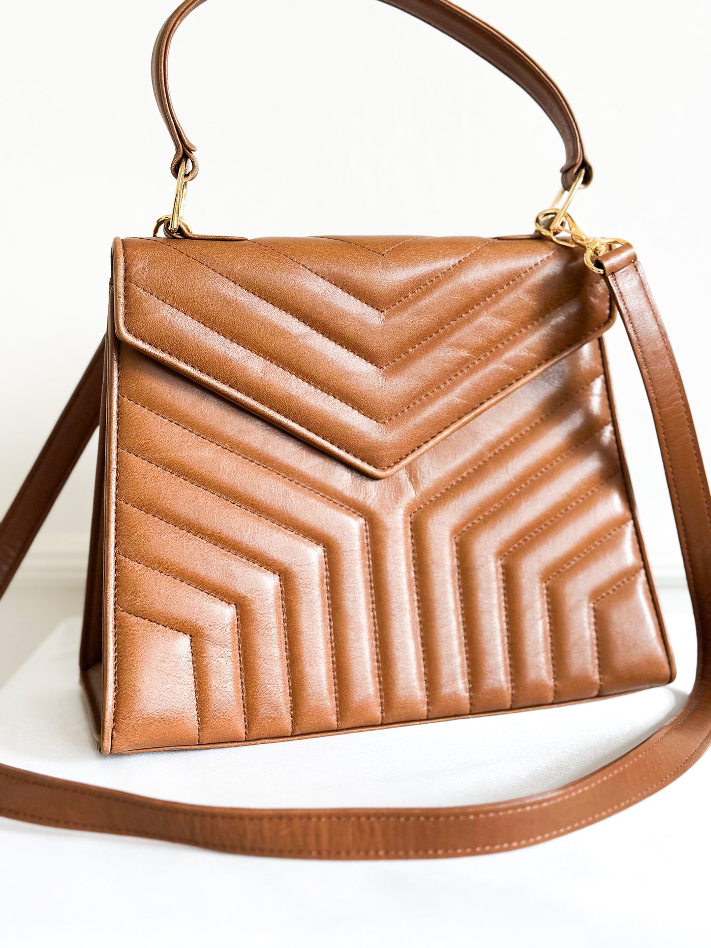 Vintage YSL Top Handle Leather Bag Brown