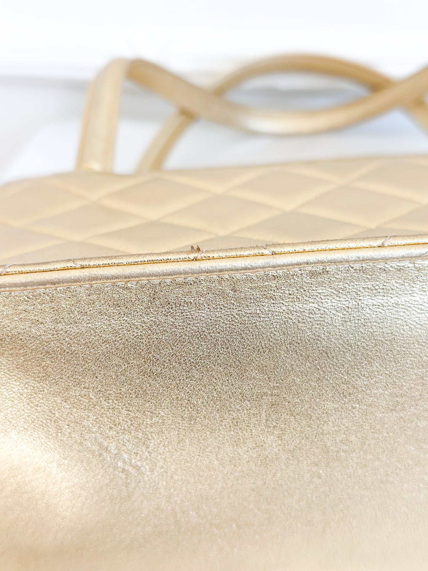 1996 Vintage Chanel Quilted Gold Leather Top Handle Bag