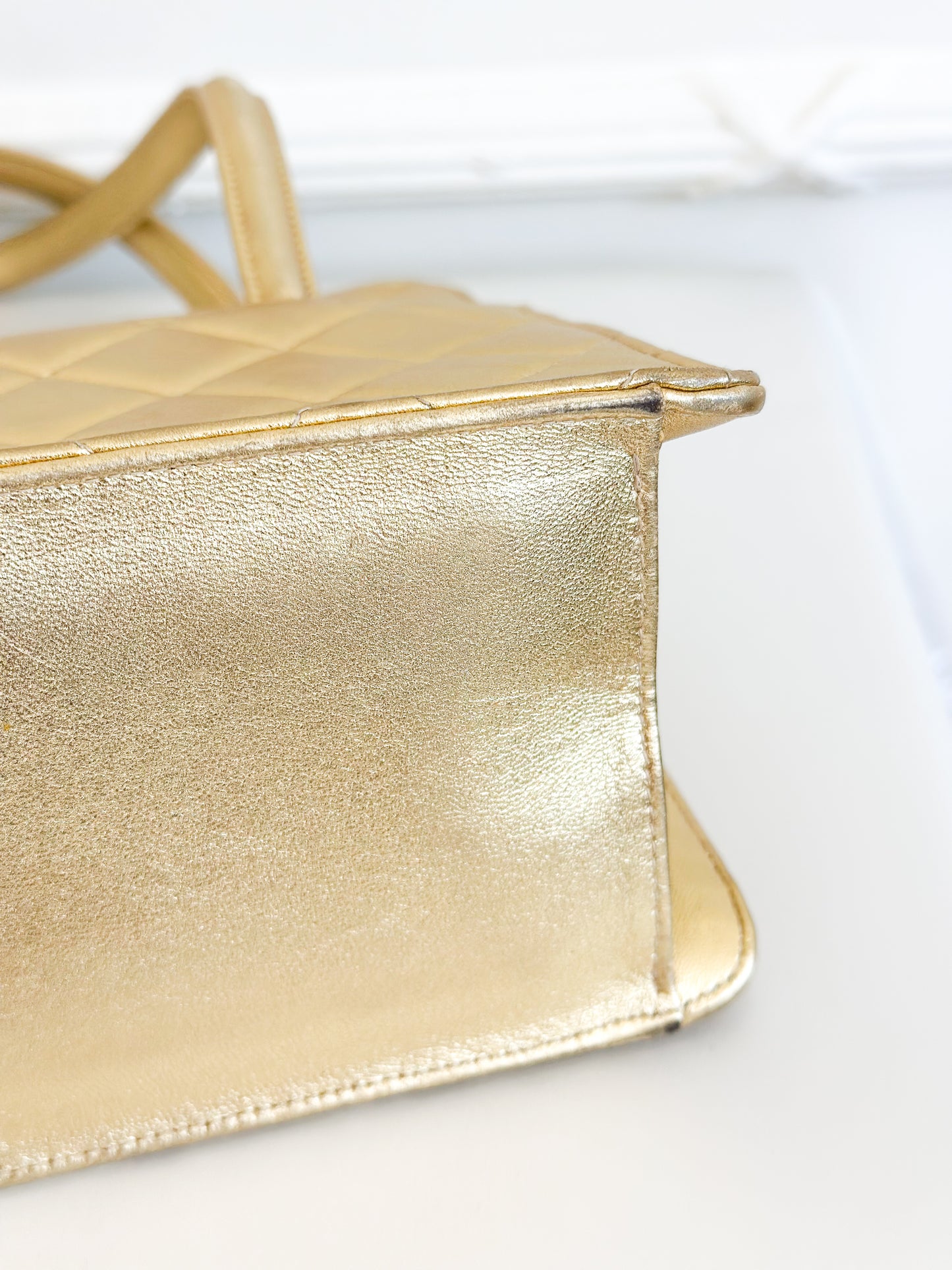 1996 Vintage Chanel Quilted Gold Leather Top Handle Bag