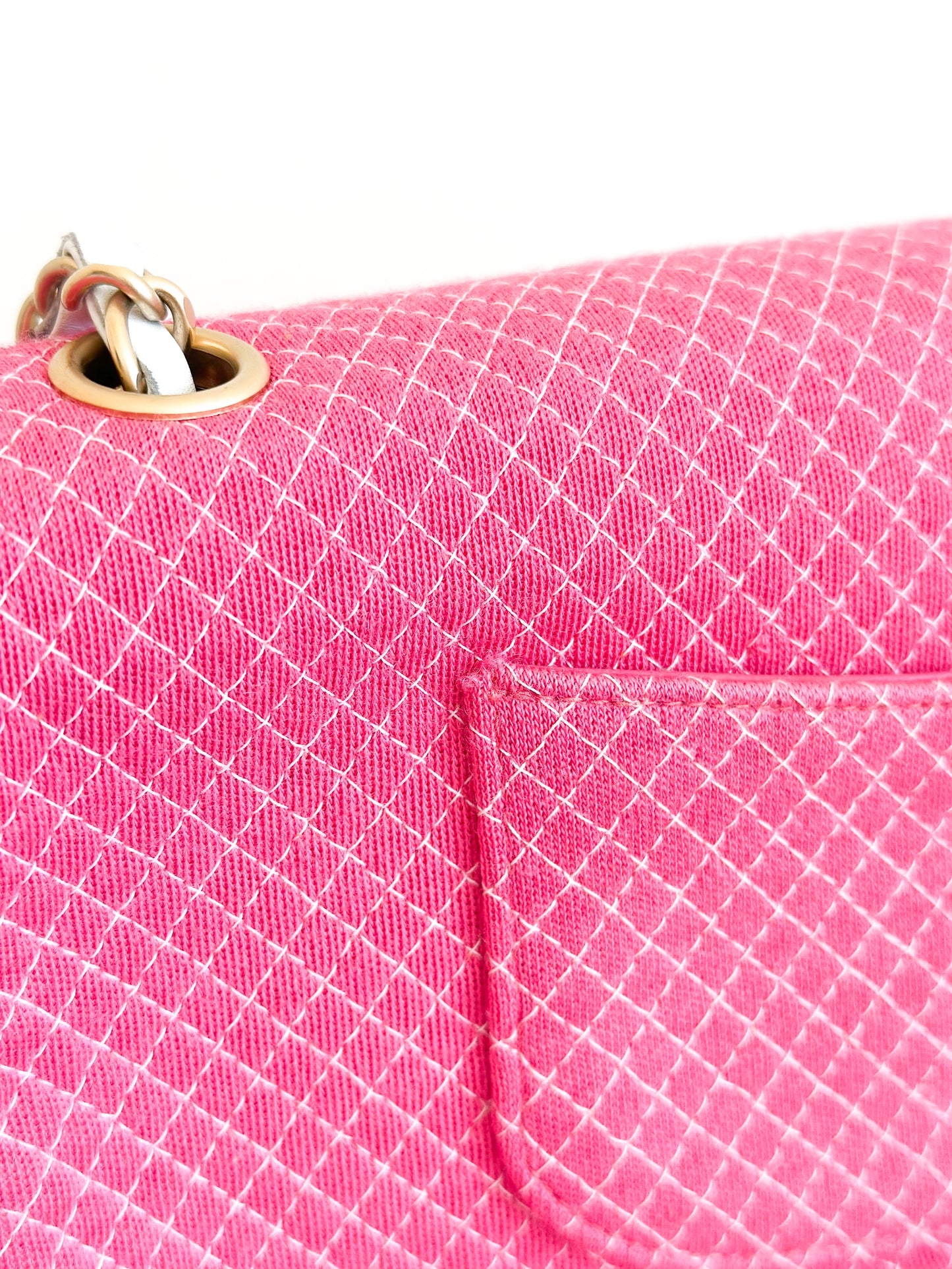 2002 Vintage Chanel Pink Knit Flap Shoulder Bag