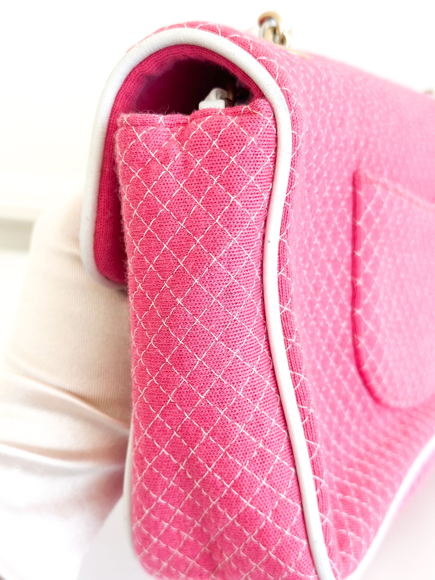 2002 Vintage Chanel Pink Knit Flap Shoulder Bag