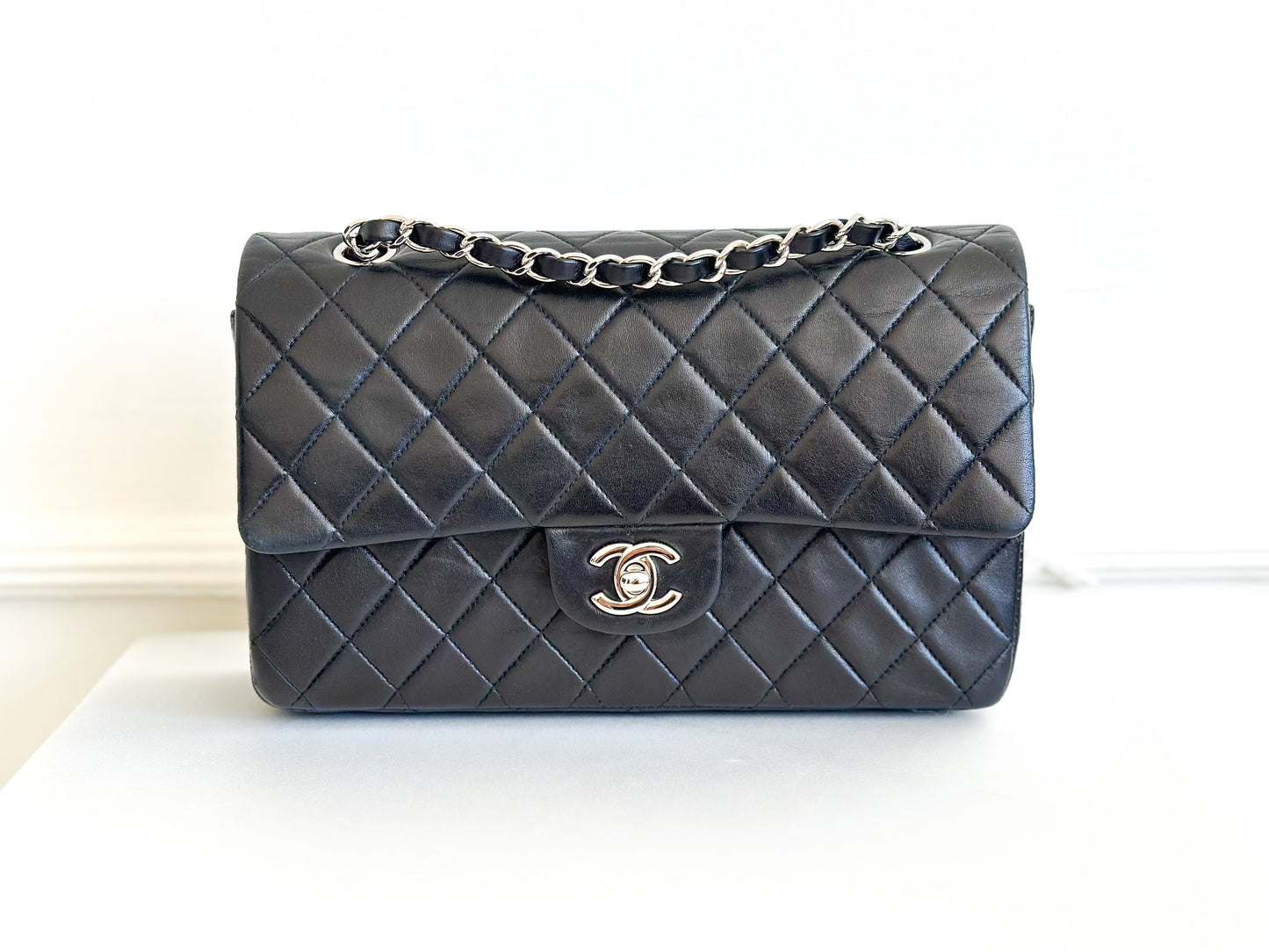 2002 Vintage Chanel Classic Medium Flap Bag with Silver Hardware