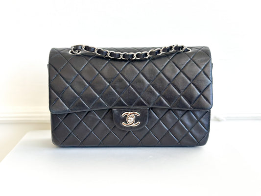 2002 Vintage Chanel Classic Medium Flap Bag with Silver Hardware
