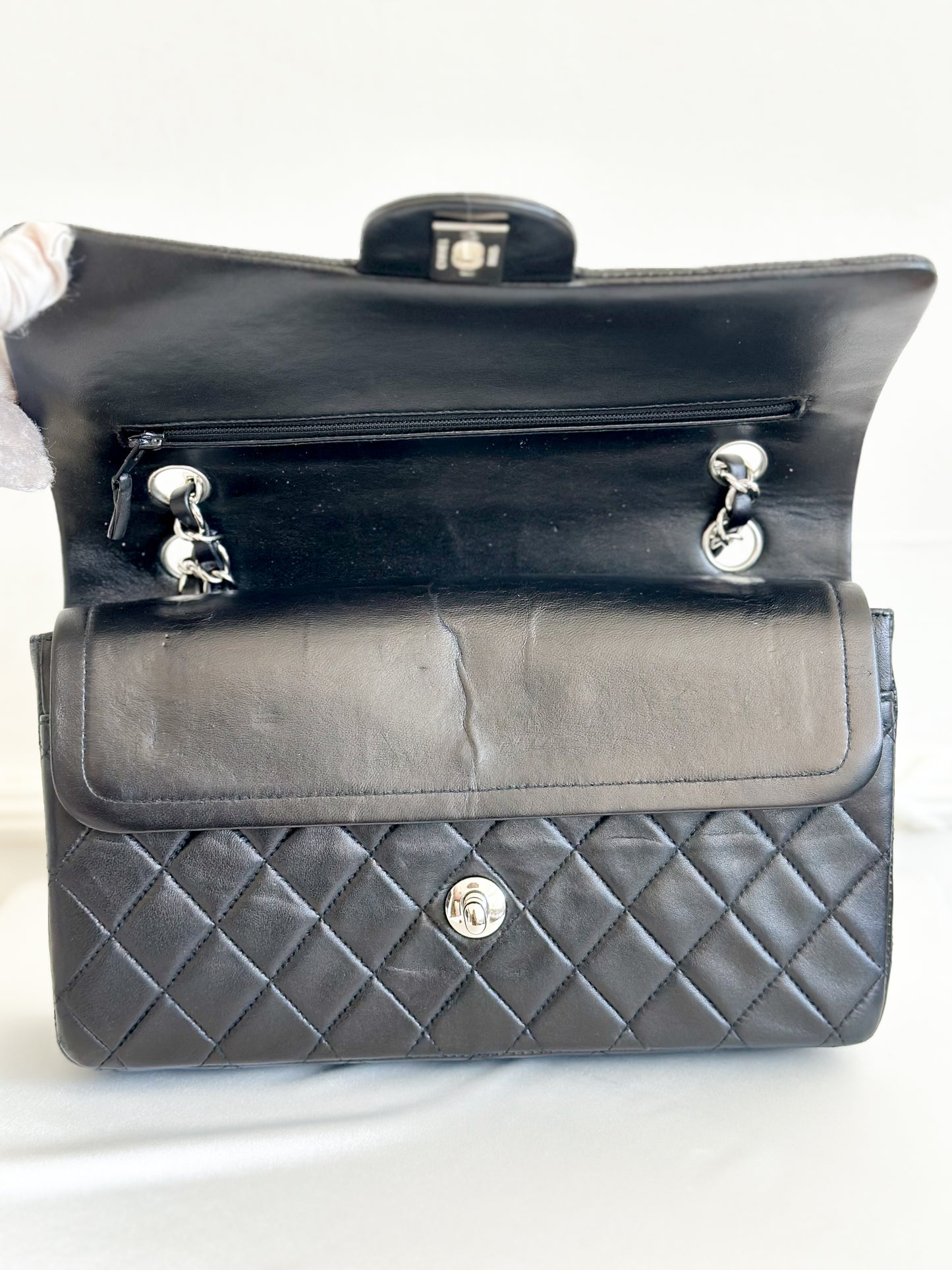 2002 Vintage Chanel Classic Medium Flap Bag with Silver Hardware