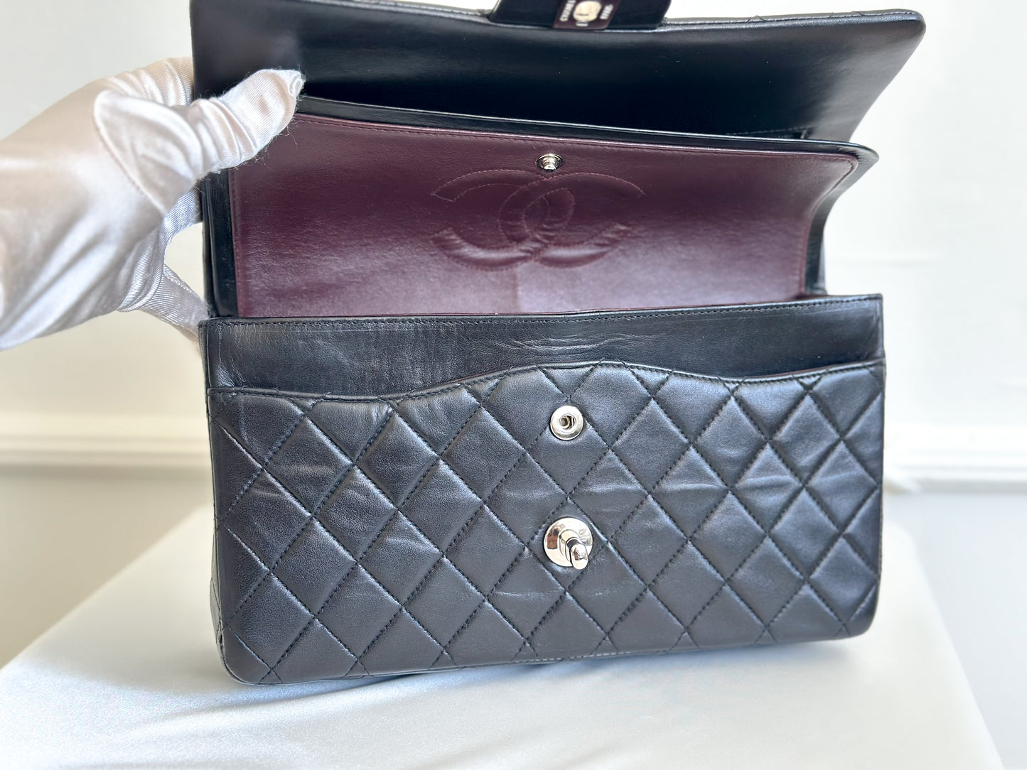 2002 Vintage Chanel Classic Medium Flap Bag with Silver Hardware